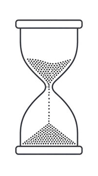Minimalist wireframe icon of an hourglass with shifting sand particles, an isolated vertical graphic for clean and modern digital design projects representing the flow of time and precision.
