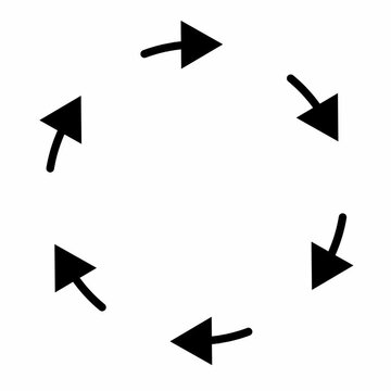 Clockwise arrow symbol illustration for rotation, direction or navigation. 