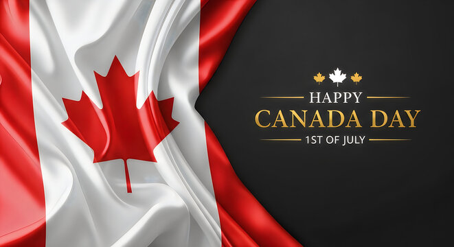 Canada Day celebration with waving national flag on dark background for patriotic holiday