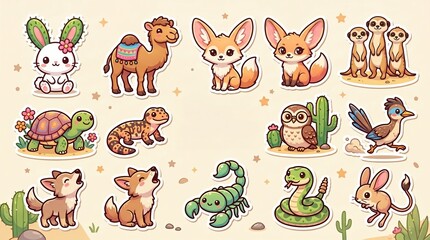 Fototapeta premium Cute Desert Animal Icon Collection 