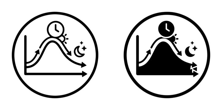 Cycle Graph Icons, Day and Night Transition, Time Progression, Business Growth and Decline, Vector Illustration