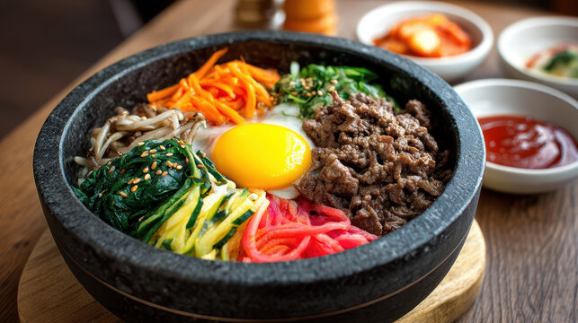 bowl of bibimbap with mixed vegetables and rice