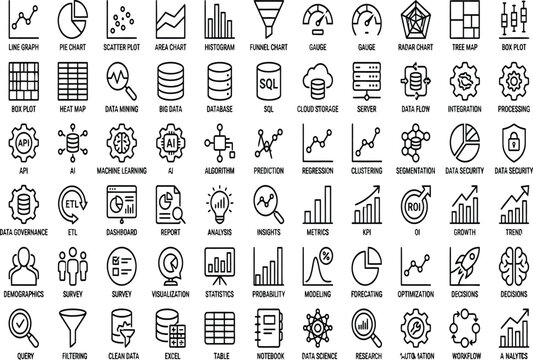 Collection Of Flat Data Analysis Icons On White Background