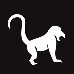 Fototapeta premium White Monkey Silhouette Roaring or Howling on Black Background Vector Graphic