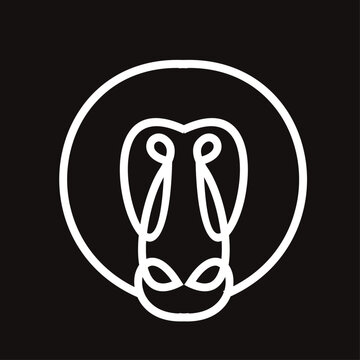 Minimalist One Line Art Baboon Head Icon within a Circle on Black Background