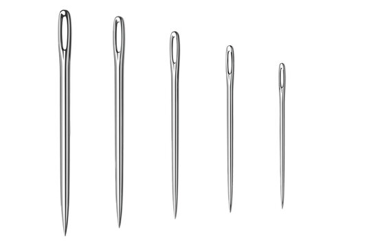 Realistic 3D Sewing Needles Set Vector Illustration Large Eye Hand Stitching and Darning Tools Isolated on White Background Scalable EPS Graphic for Tailoring Fashion Design and Crafting Kits