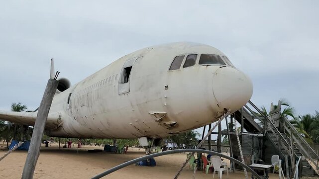 Cotonou, Benin &ndash; May 24, 2026: Abandoned Lockheed L1011 TriStar aircraft wreck on Cotonou beach Benin