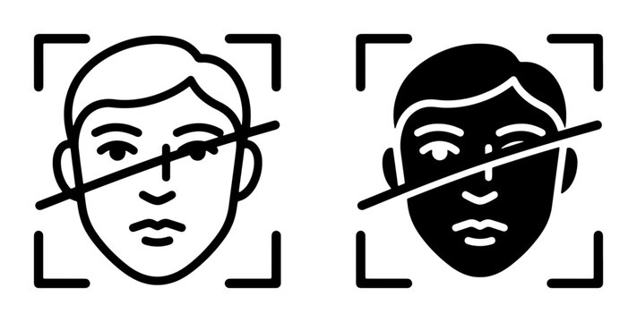 Facial Recognition Scan Icons, Biometric Identification Technology, Security System Access Control, Privacy Protection Concept, Vector Art