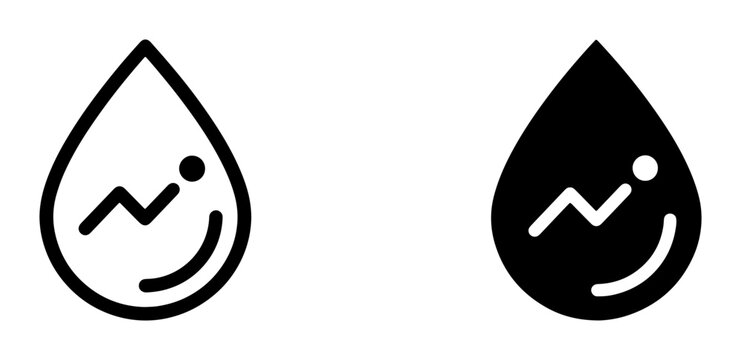 Water Drop Icons: Liquid Analysis, Fluid Data Trends, Hydration Metrics, Liquid Health Monitoring, Fluid Flow Statistics, Water Quality Chart, Drop Symbol