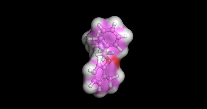 Atomoxetine, non-stimulant selective norepinephrine reuptake inhibitor drug for ADHD, 3D molecule spinning, 4K