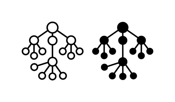 Binary Tree Data Structures, Computer Science Algorithms, Abstract Network Nodes, Black and White Icons