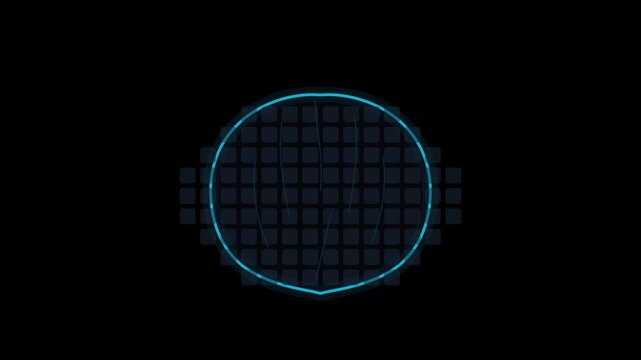 Futuristic blue neon circle digital grid overlay for cyber interface design. Perfect for tech websites, gaming graphics, or virtual reality projects.