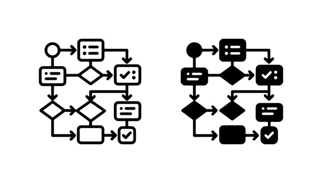Flowchart Icons Set, Process Diagram Symbols, Algorithm Steps, Decision Tree Graphics, Workflow Charts, Business Logic Icons, Vector Elements