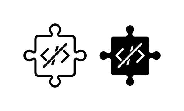 Coding Puzzle Icons, Programming Logic Symbols, Software Development Pieces, Technology Integration Elements, Web Development Blocks