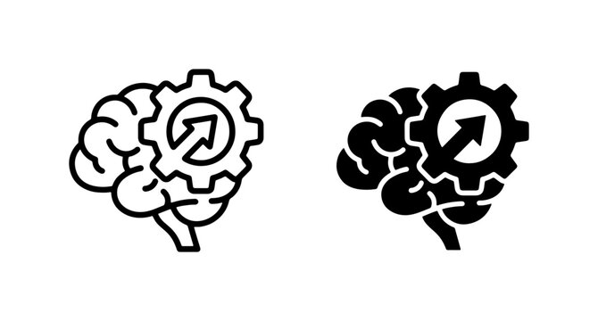 Brain Gear Icon Set, Cognitive Process Vector Graphics, Mental Function Symbols, Innovation and Strategy Icons