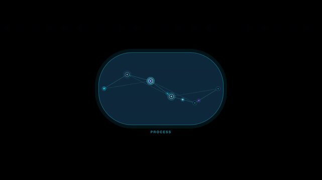 Blue digital holographic network interface with line graph data ideal for technology, communication, big data concepts in presentations and designs.