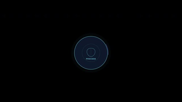 Digital loading circle screen animation for software processes. Suitable for techrelated presentations, websites, and videos needing a dynamic animation element.