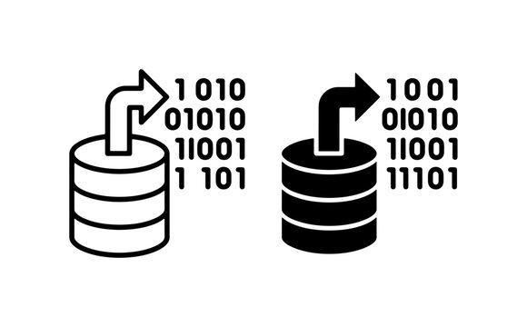 Database Data Transfer Icons, Binary Code Information Flow Vector Graphics, Digital Storage and Access Symbols