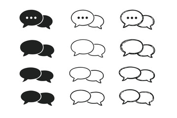 Fototapeta premium Collection of Speech Bubble Icons and Chat Symbols in Solid, Outline, and Hand-Drawn Sketch Styles for Communication, Messaging, Social Media, Feedback, Dialogue, and Digital Interface Design.