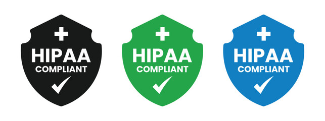 Fototapeta premium hipaa compliant shield icons in black green and blue with white plus signs and checkmarks