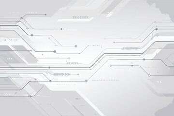 Fototapeta premium Abstract White and Gray Technological Background with Circuit Board Lines, Digital Connectivity Nodes, and Futuristic Geometric Shapes. Ideal for High-Tech Engineering and Data Science Concepts.