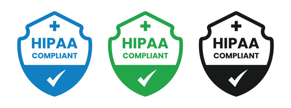 hipaa compliant shield icons in blue green and black with checkmark symbols