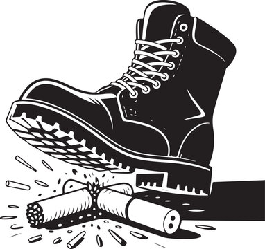 Boot crushing a broken cigarette with fire