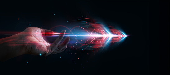 Abstract data network with glowing colorful light rays and forwa © ipopba