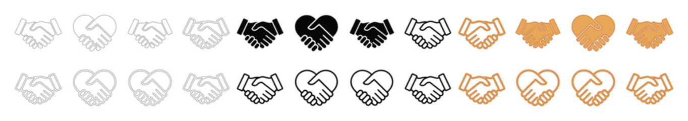 Obraz premium Heart Handshake Vector Icon Set, diverse hands forming heart shapes, symbolizing unity, partnership, and love in various skin tones, ideal for social issues and relationship designs