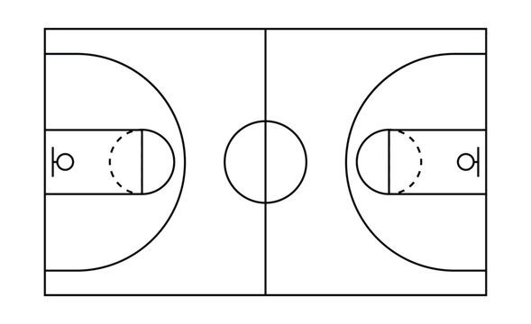 basketball court diagram top view black and white line drawing