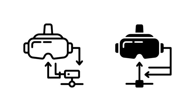 Virtual Reality Headset Connection Icons, VR Goggles System Interface, Digital Technology and Gaming Setup