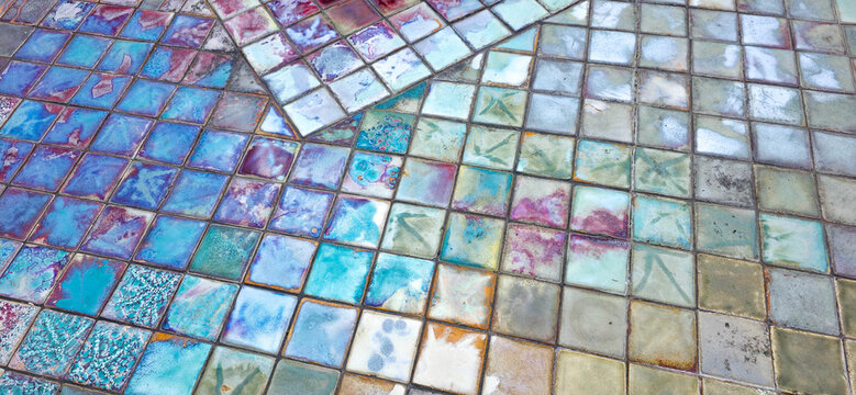 Glazed tile flooring with iridescent colors