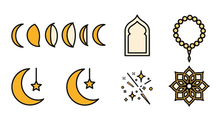 Fototapeta premium Islamic icons vector illustrations of crescent moon star and geometric designs
