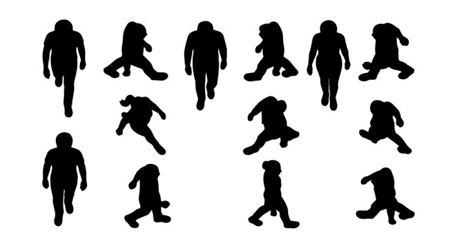Professional Cad Silhouette Vector Featuring Realistic Top View People Facing And Moving In All Directions, Left, Right, Upward, Downward, Diagonal Walking Poses,