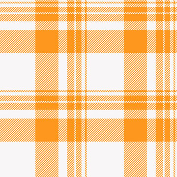 Production fabric check seamless, creation plaid tartan textile. Age pattern texture vector background in white and orange colors.