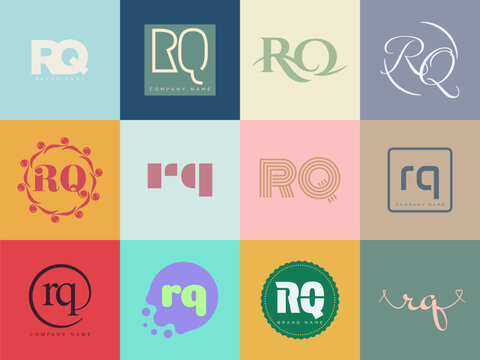 RQ logo company template. Letter r and q logotype. Set different classic serif lettering and modern bold text with design elements. Initial font typography.
