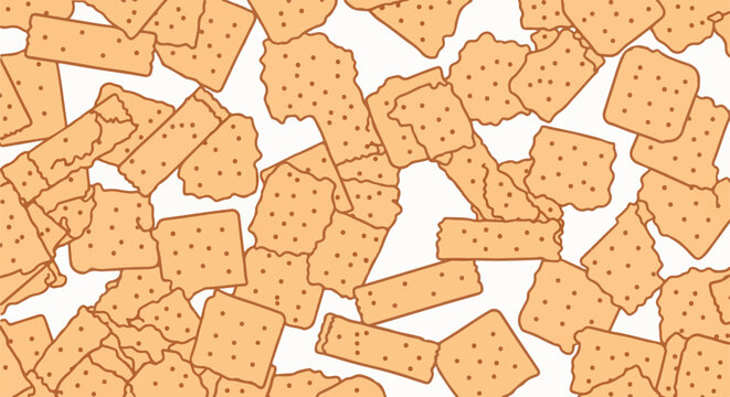 A repeating pattern of irregularly shaped, orange crackers with brown dots