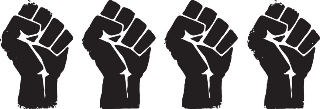 Black lives matter raised fists row silhouette for human rights protest