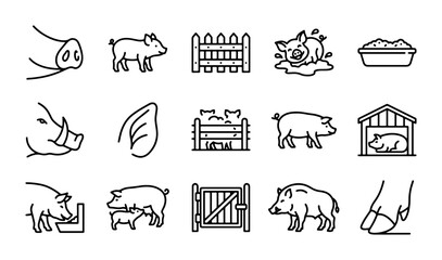 Farm Animal Icons: Pig Vector Set, Livestock Graphics, Rural Icons, Cute Piglets & Boar © Zihad