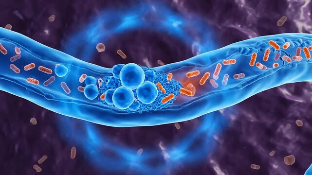 Dynamic 3D Animation of Bacteria Within a Blood Vessel Illustrating Health Science Interaction in Medical Contexts
