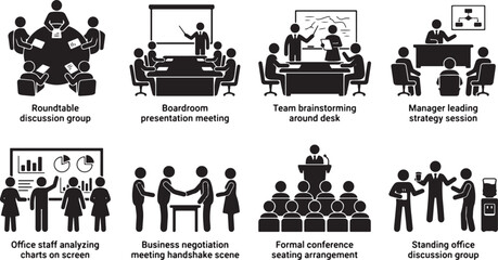 Fototapeta premium Business people in meeting and professional collaboration icon set