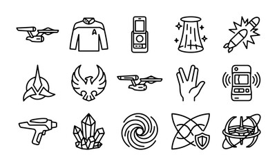 Sci-Fi Space Icons, Futuristic Technology Symbols, Starship and Alien Symbols, Vector Graphics Set © Arif
