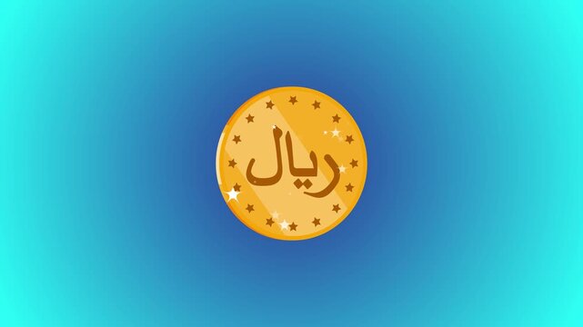 A single gold Bitcoin cryptocurrency coin viewed from the side with a subtle star pattern on its surface against a bright blue gradient background