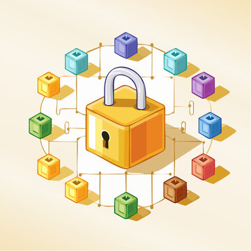 Blockchain Security Concept with Padlock and Connected Blocks