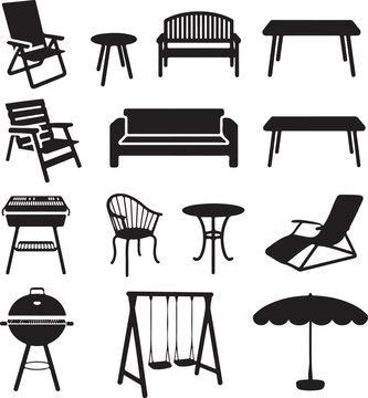 Flat pack outdoor patio furniture set icons