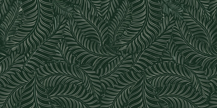 seamless pattern of stylized fern leaves in dark green monochromatic design