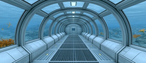 Obraz premium Transparent futuristic corridor above ocean