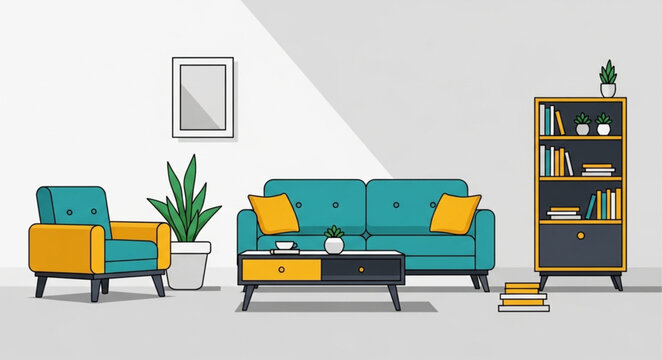 modern interior with colorful furniture