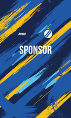 Naklejka premium Sublimation design for sports jersey with abstract blue and yellow brush stroke pattern