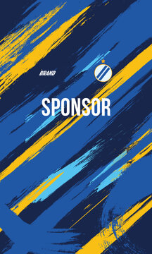 Sublimation design for sports jersey with abstract blue and yellow brush stroke pattern
